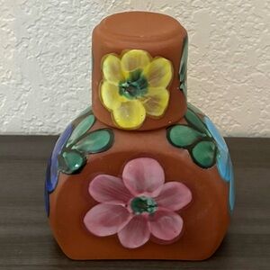 Mexican Pottery Mexico Hand Painted Bedside Water Pitcher Jug and Cup